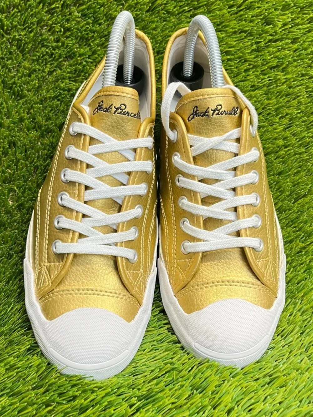 Converse Jack Purcell Womens Size 9 Gold White Athletic Leather Shoes Sneakers - Picture 5 of 10